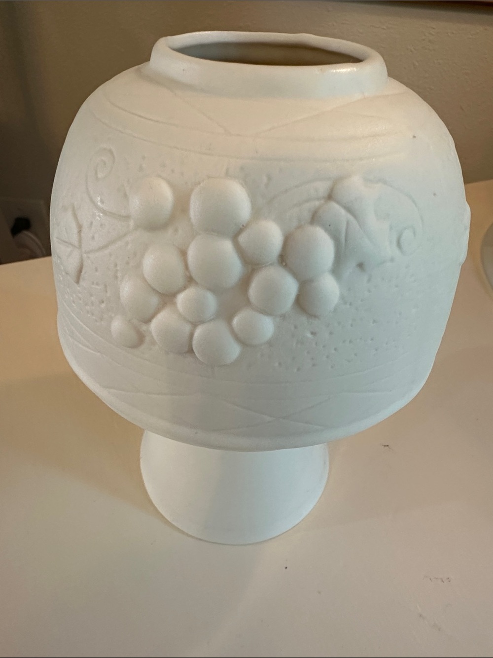 Creamy white lithopane grapes fairy lamp.
